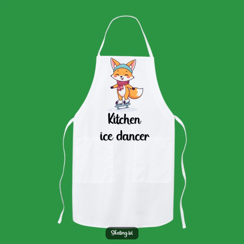 Funny Ice Skating Fox Apron: Happy Kitchen Helper, Winter Gift