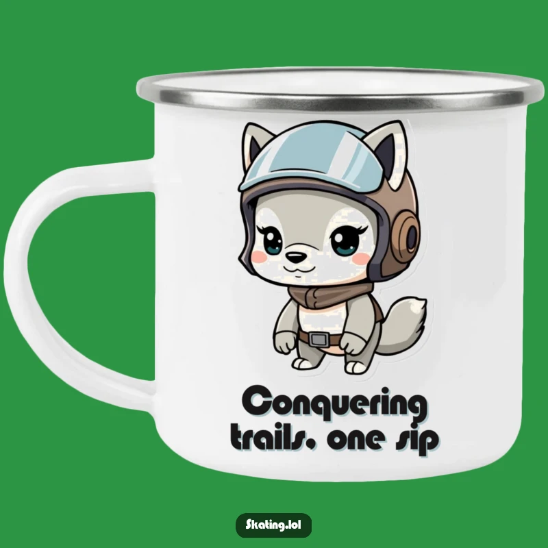 Funny Determined Helmet Animal Camping Mug: Adventure Fuel with Brave Humor.