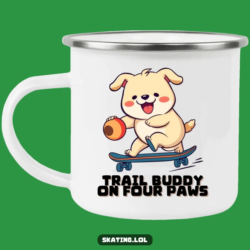 Funny Dog Skateboard Camping Mug: Trailtime Adventures, Hilarious Pup Gift