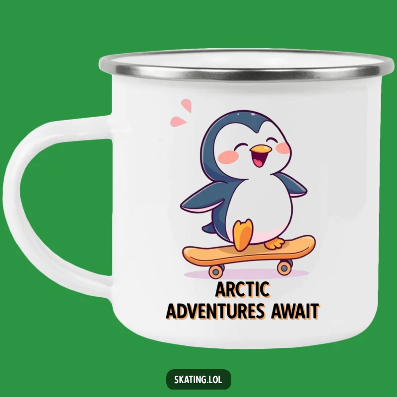 Funny Penguin Skateboard Camping Mug: Cool Trailside Bliss, Gift