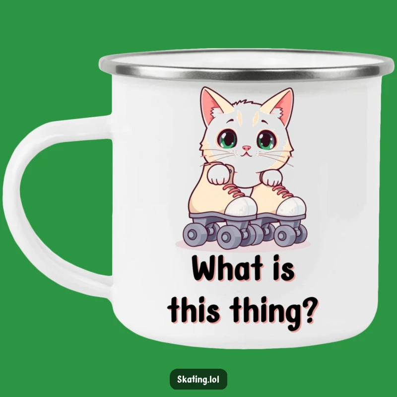 Funny Surprised Cat Roller Skates Camping Mug - Outdoor Reaction Gift