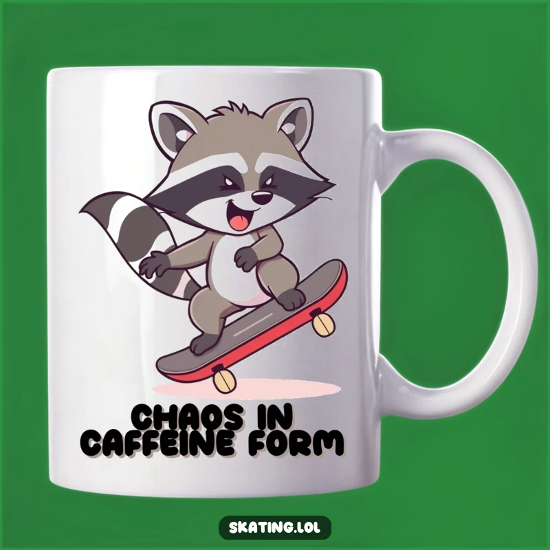 Funny Raccoon Skateboarder Mug: Wild Wobble Mishap, Hilarious Gift Idea