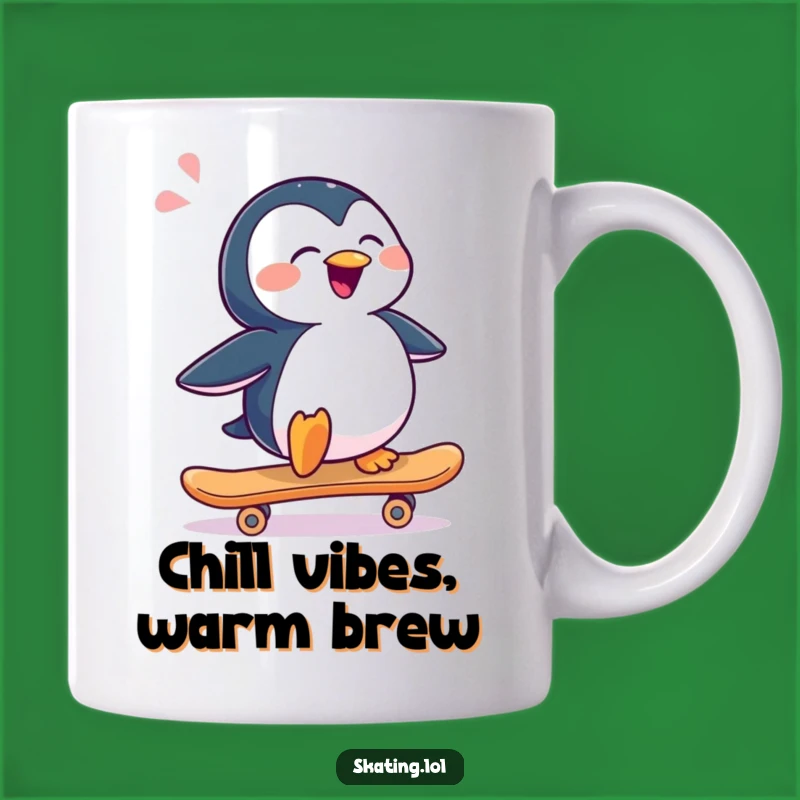 Funny Penguin Skateboarder Mug: Joyful Slide Bliss, Perfect Gift