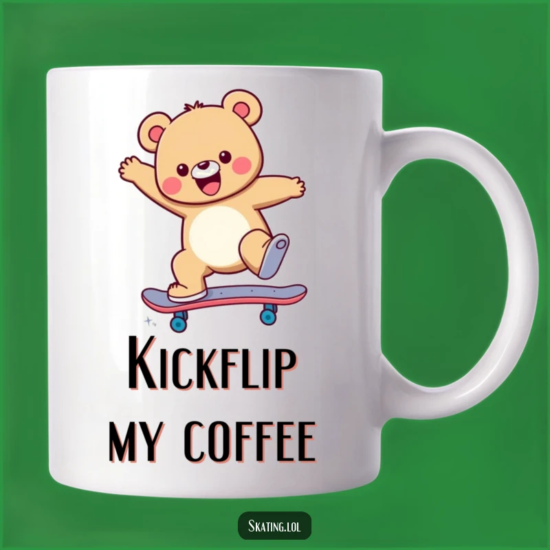 Funny Skateboard Bear Mug: Cheerful Jump Trick Gift for Action Lovers