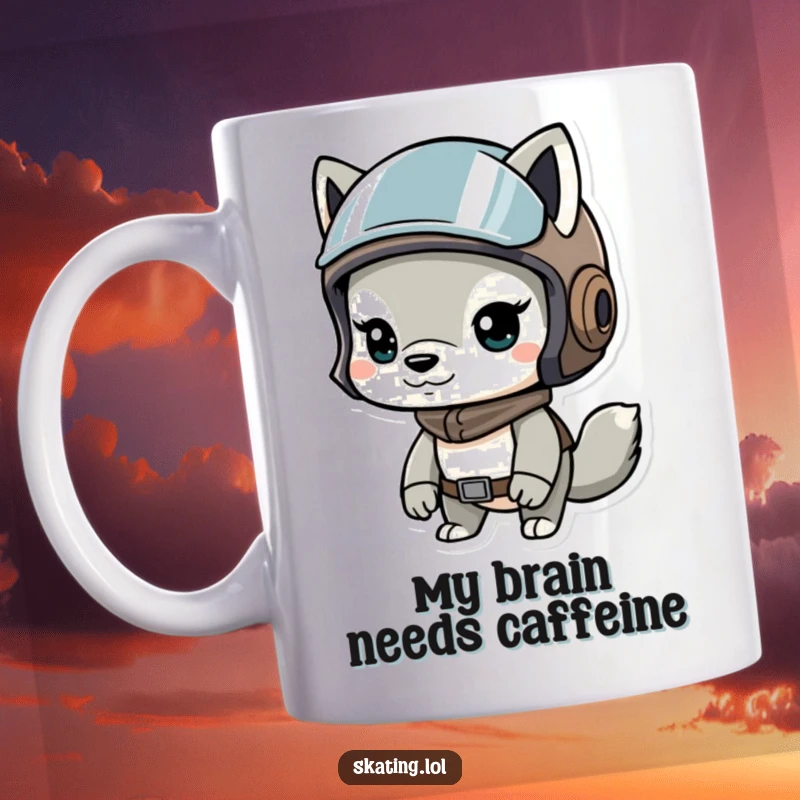 Funny mug with a determined animal wearing a helmet, ready for action, showcasing bravery and a humorous spirit.