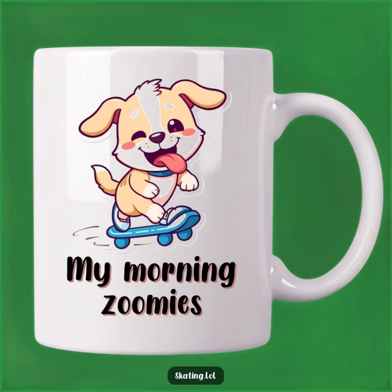 Funny Dog Skater Mug: Playful Pup Speeding On Skates, Perfect Funny Gift!