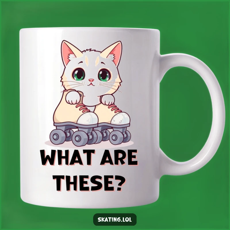 Funny Surprised Cat Roller Skates Mug - Hilarious Feline Reaction Gift