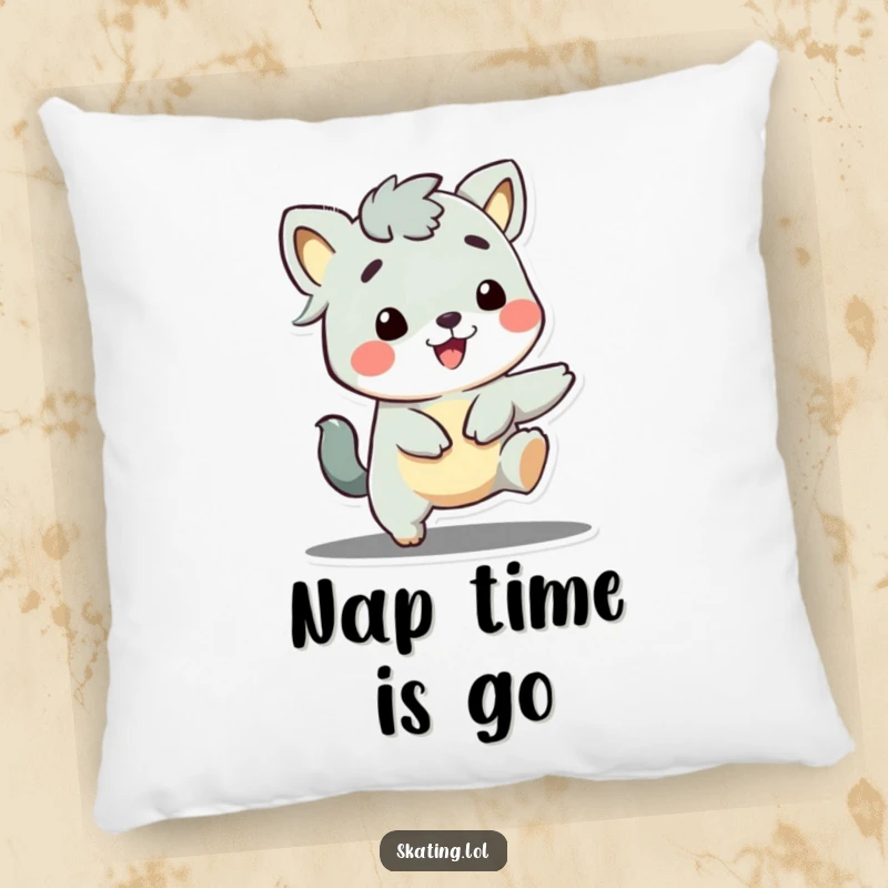 Funny decorative pillow featuring an adorable animal with a huge, happy grin, playfully poised to move, bringing cheer.