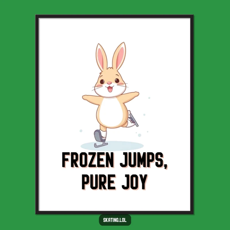 Funny Arctic Hare Skating Digital Art Print: Joyful Winter Decor