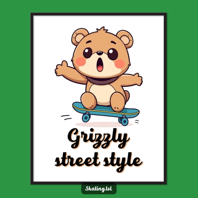 Funny Bear Skateboarder Digital Art Print: Unleash Animated Charm and Skateboarding Excitement!