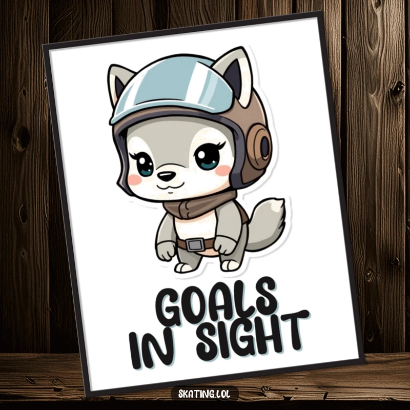 Funny digital art print of a determined animal wearing a helmet, ready for adventure, conveying bravery and a humorous spirit.