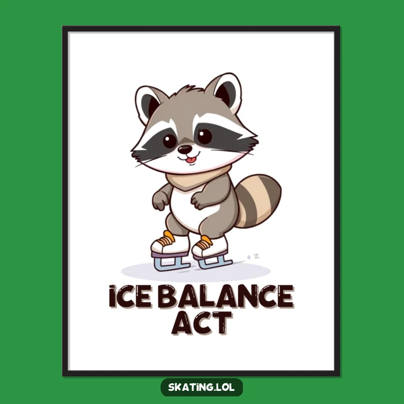 Funny Raccoon Ice Skating Digital Art - Instant Download Kawaii Print