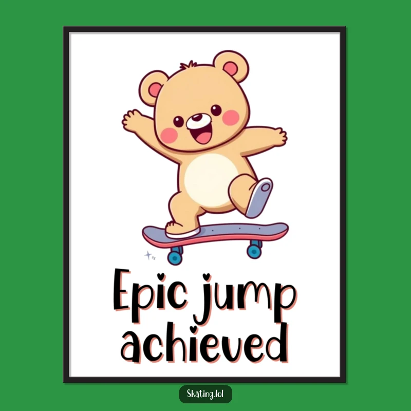 Funny Skateboard Bear Digital Art: Cheerful Jump Print, Instant Gift