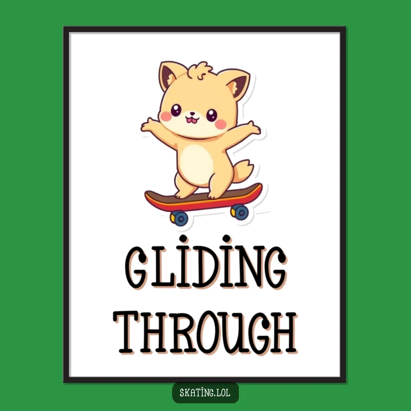 Funny Cute Animal Skateboarder Digital Art - Instant Hilarious Decor