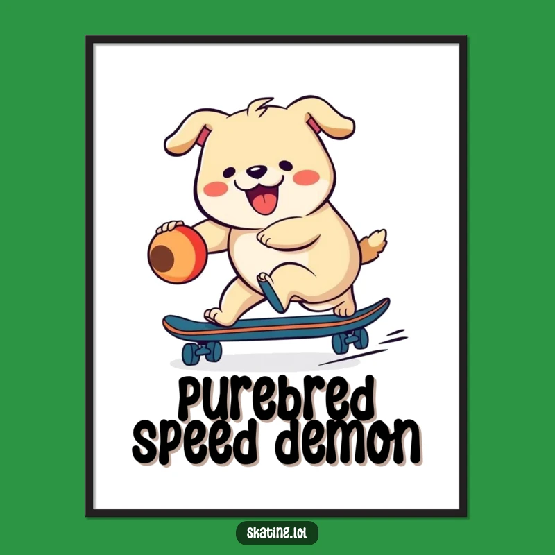 Funny Dog Skateboard Digital Art: Energetic Pup Decor, Gift