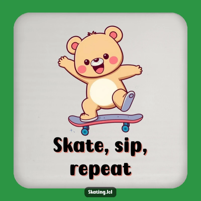 Funny Skateboard Bear Coaster: Cheerful Drink Protector, Gift
