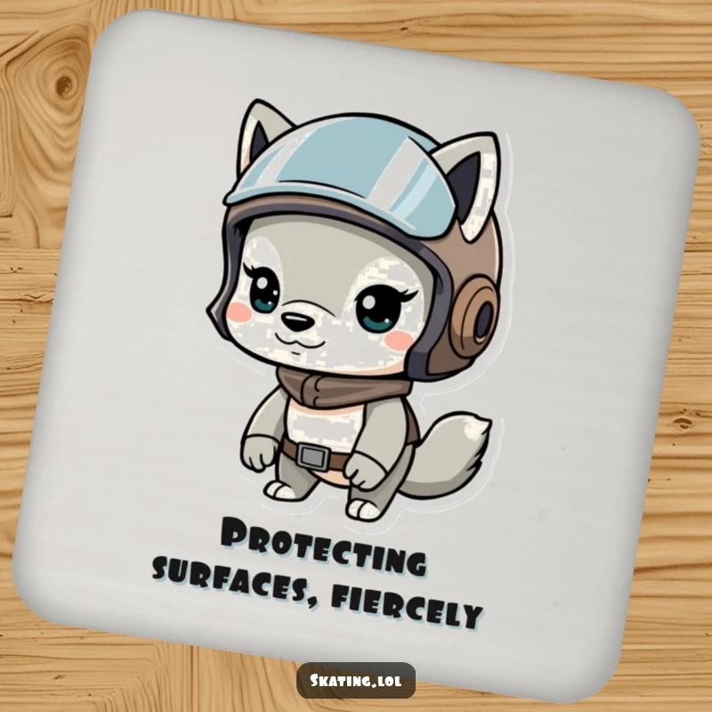 Funny drink coaster featuring a determined animal wearing a helmet, providing protection with a humorous and brave design.