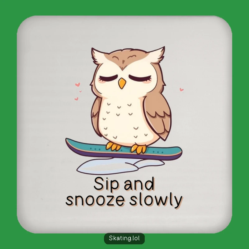 Funny Owl Drink Coaster: Sleepy Snowboarder's Cozy Protection