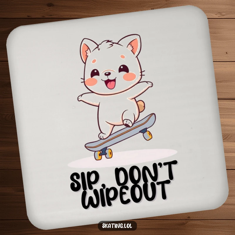 Funny drink coasters featuring a charming animal character wobbling on a skateboard, adding a humorous touch to table settings.