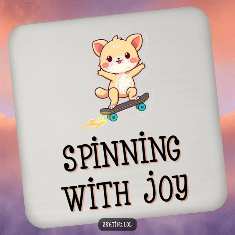 Funny drink coasters showcasing a tiny animal on a skateboard with glowing wheels, a playful addition to any surface.