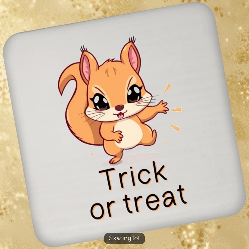 Funny determined squirrel with wide eyes, attempting a flashy trick, humorous drink coaster for active spaces.