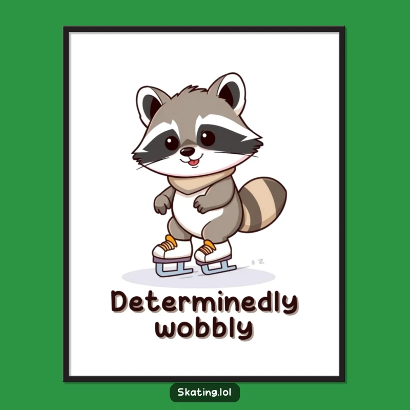 Funny Raccoon Ice Skating Poster - Kawaii Character Art for Winter Vibes