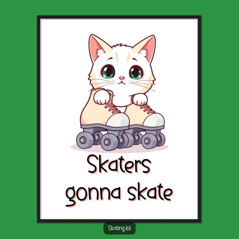 Funny Surprised Cat Roller Skates Poster - Whimsical Reaction Wall Art