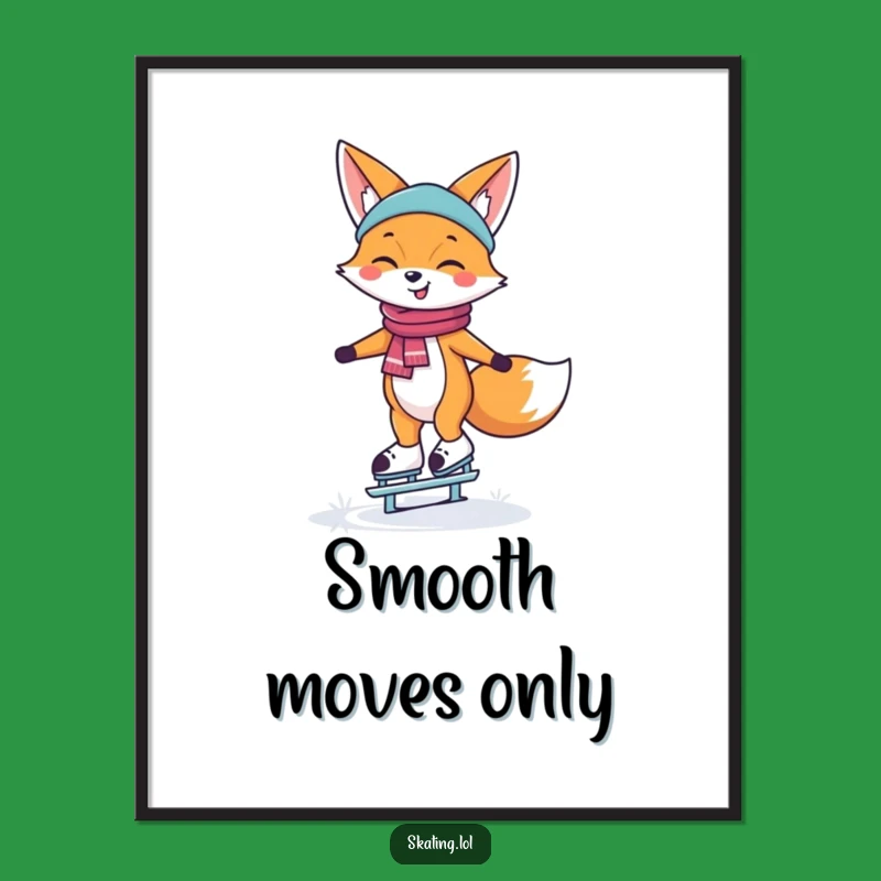Funny Ice Skating Fox Poster: Happy Balance Art, Winter Gift