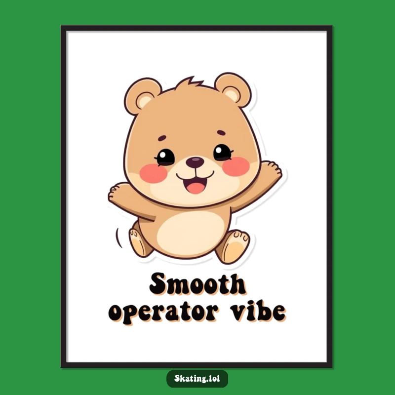 Funny Bear Gliding Poster: Determined Grin, Cheerful Art for Wall Decor