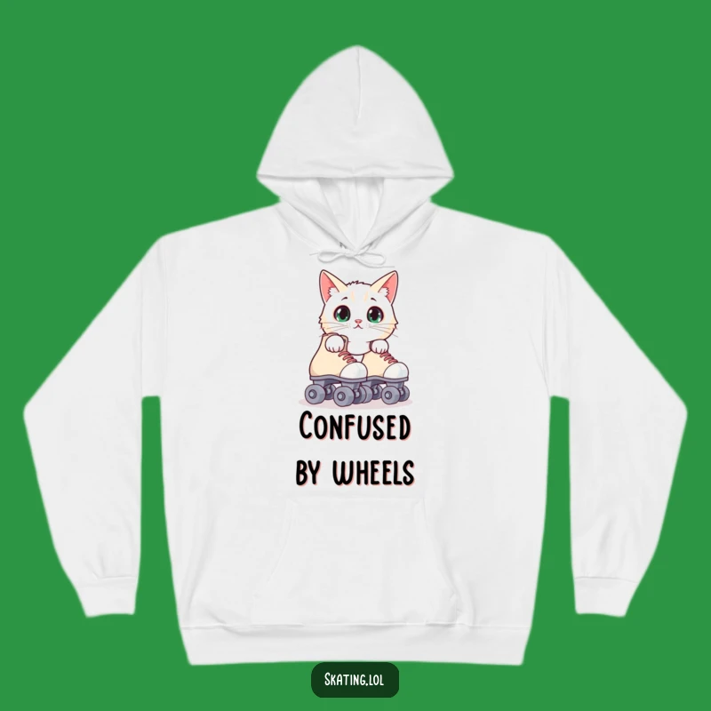 Funny Surprised Cat Roller Skates Hoodie - Cozy Feline Reaction Sweatshirt