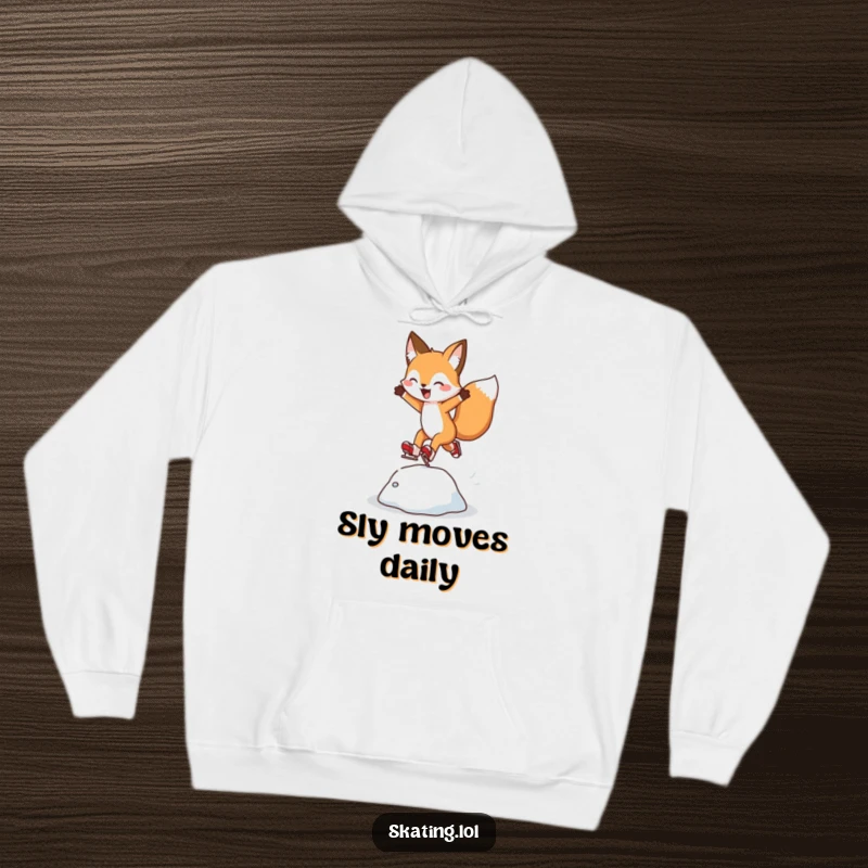 Funny Fox Hoodie: A cheerful fox character performs a joyful leap over an ice bump during a skating session.