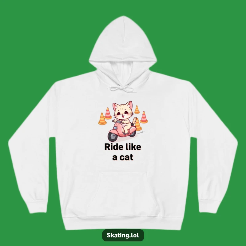 Cozy Funny Scooter Cat Hoodie: Playful Comfort, Gift for Cat Fans