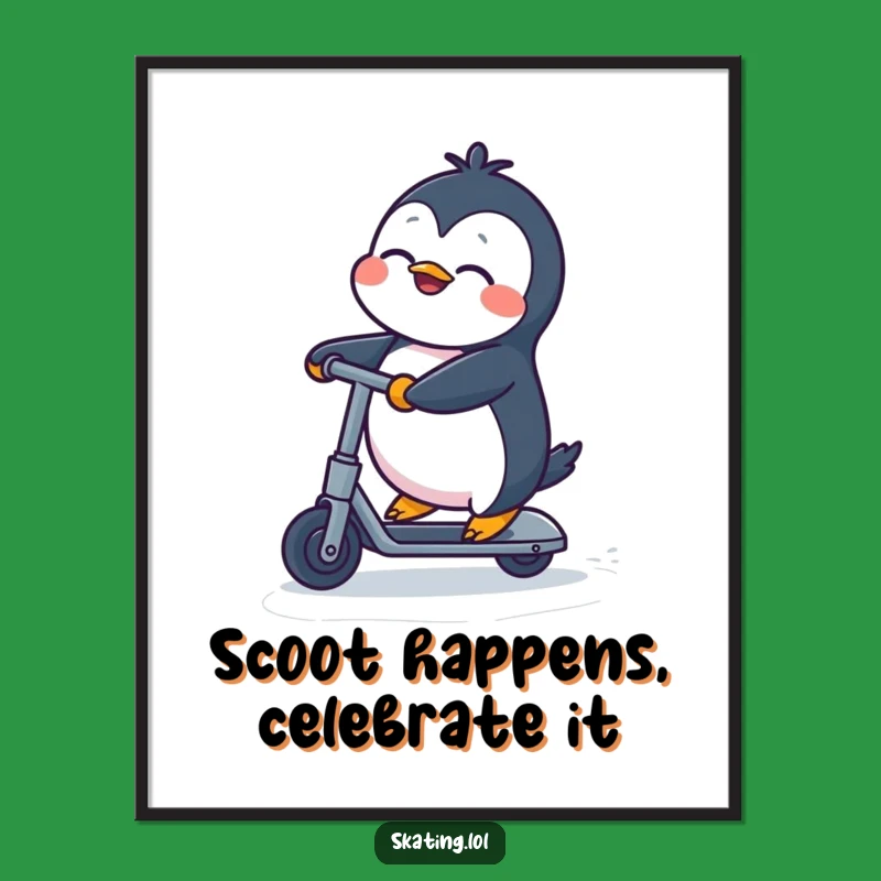 Free Printable Penguin Scooter Wall Art - Funny Downloadable Poster for Kids
