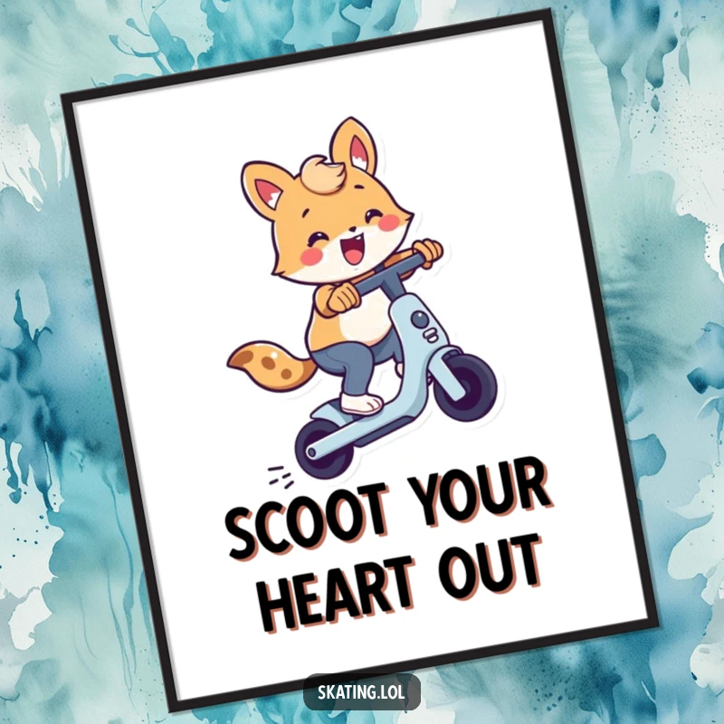 Funny Free Printable Wall Art: Cute animal performing an exciting trick on a scooter with a grin.
