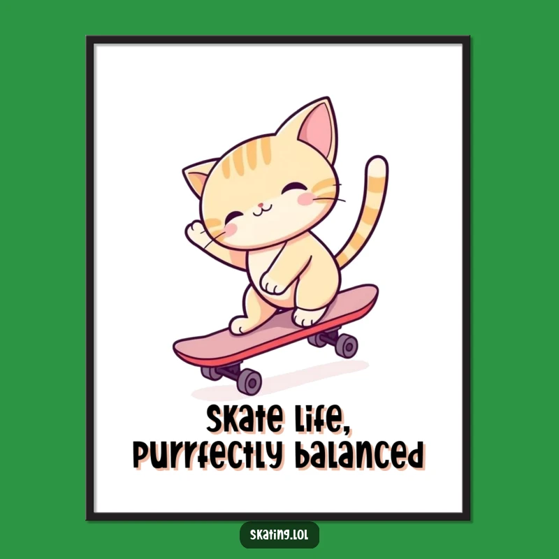 Funny Free Printable Wall Art: Happy Skater Cat - Downloadable Decor!