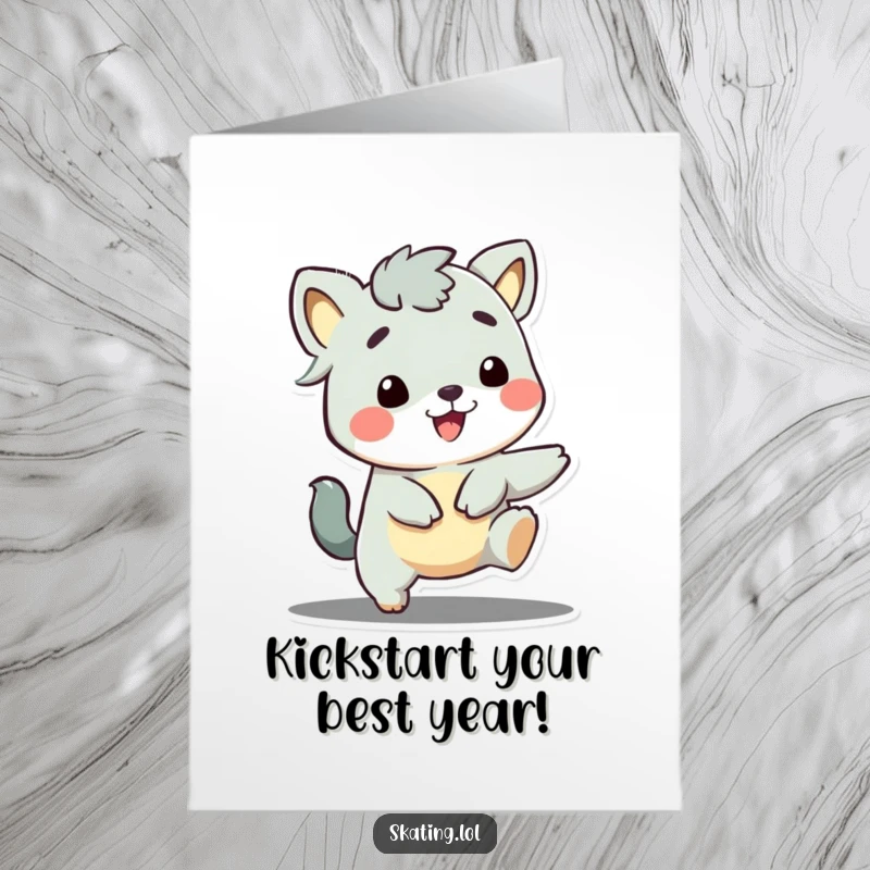 Funny Free Printable Birthday Card: Adorable animal pushes off on a skateboard with a huge happy grin.