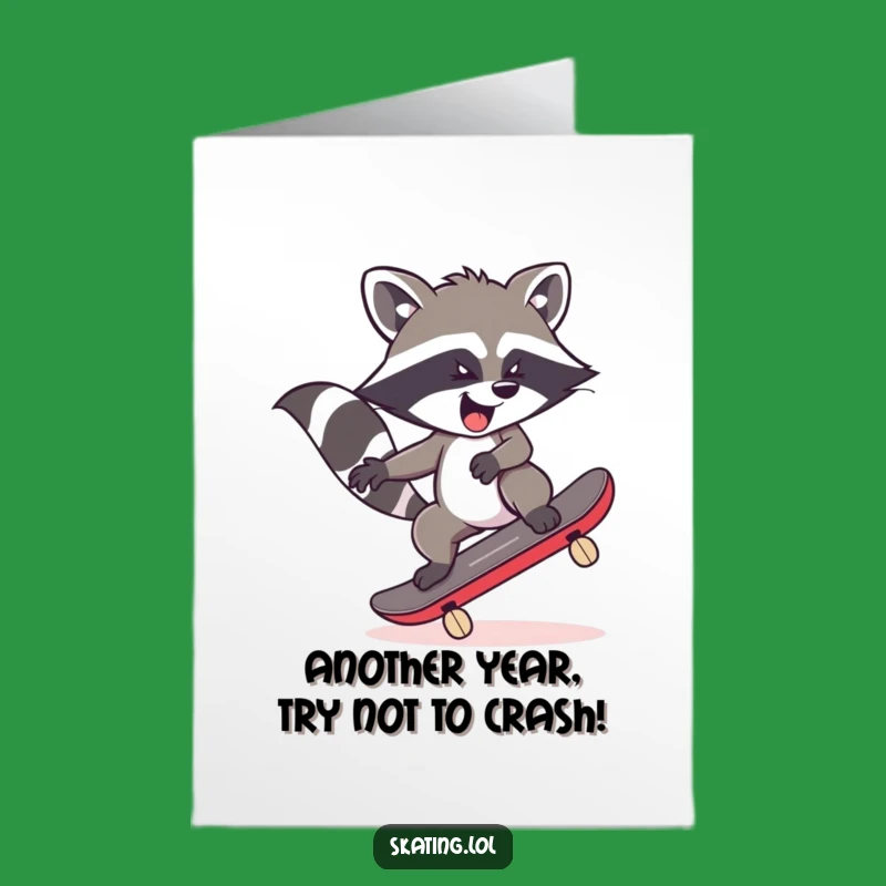Free Printable Birthday Card: Wobbly Raccoon Skater - Funny Gift!