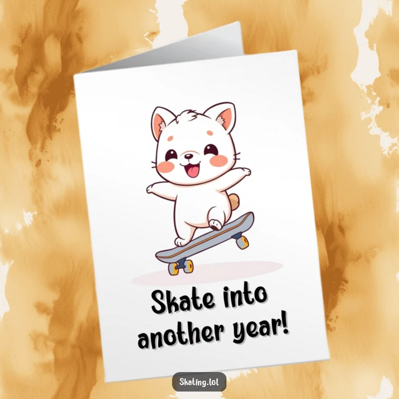 Funny Free Printable Birthday Card featuring a charming animal wobbling hilariously on a skateboard, ready to celebrate.