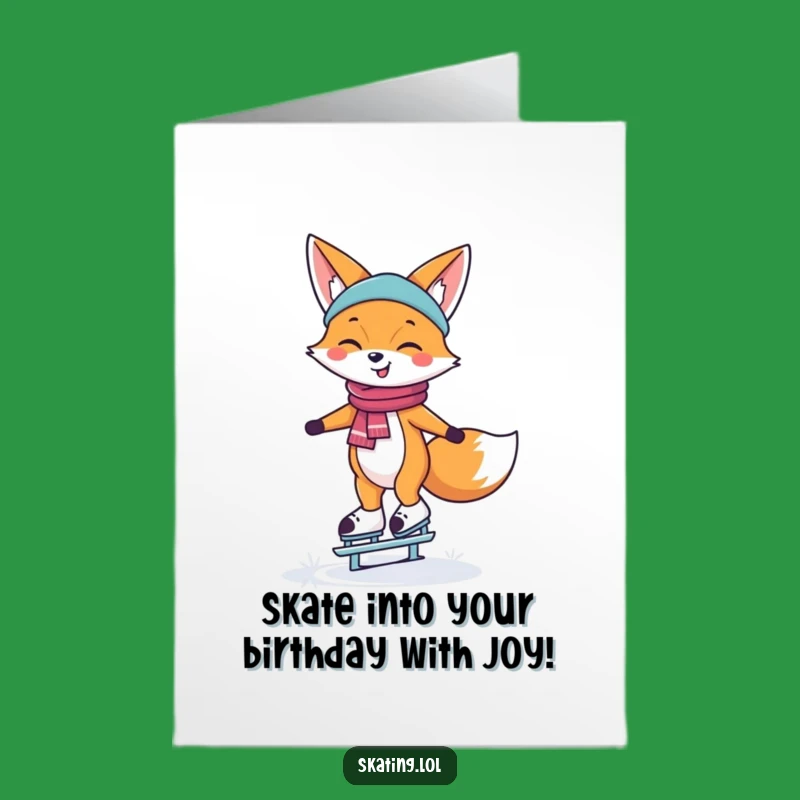 Free Printable Happy Fox Skater Birthday Card - Funny Downloadable Ice Greeting