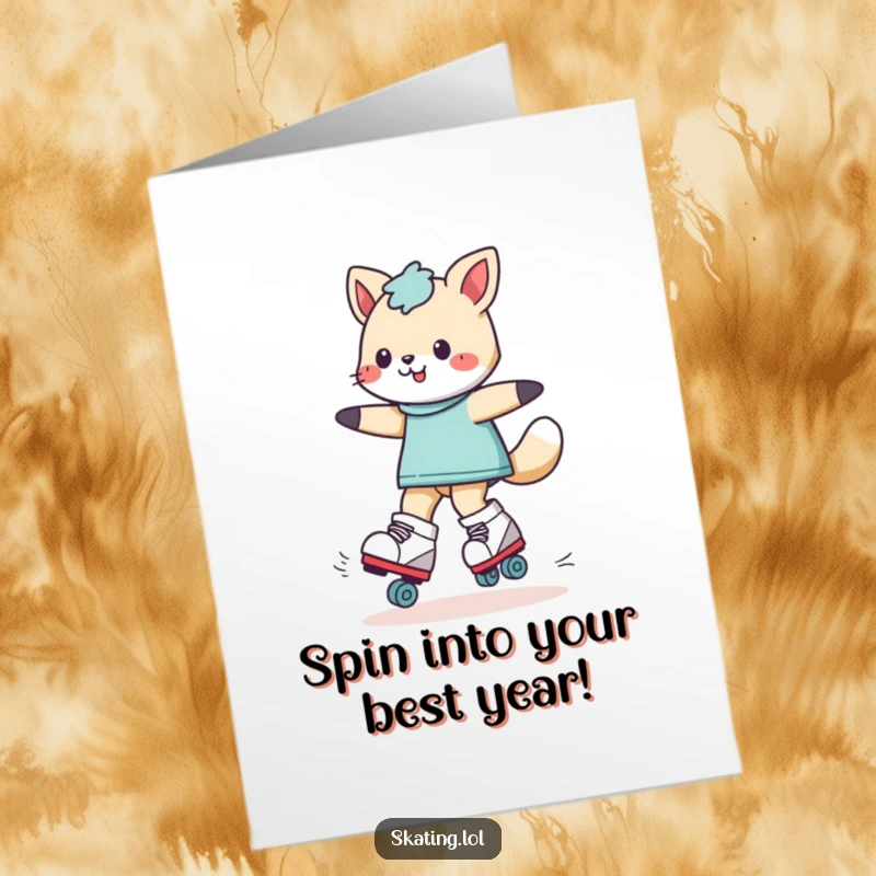 Funny Free Printable Birthday Card: Playful animal spinning on roller skates, celebrating a birthday with flair.