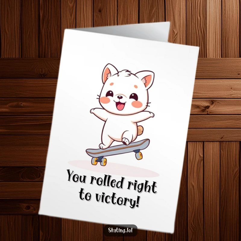 Funny Free Printable Congratulations Card: Charming animal wobbles joyfully while balancing on a skateboard, celebrating success.