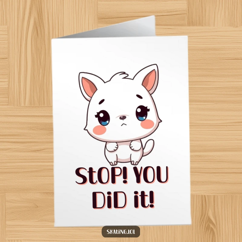 Funny Free Printable Congrats Card: Animal character wide-eyed, surprised by a sudden, unexpected stop.