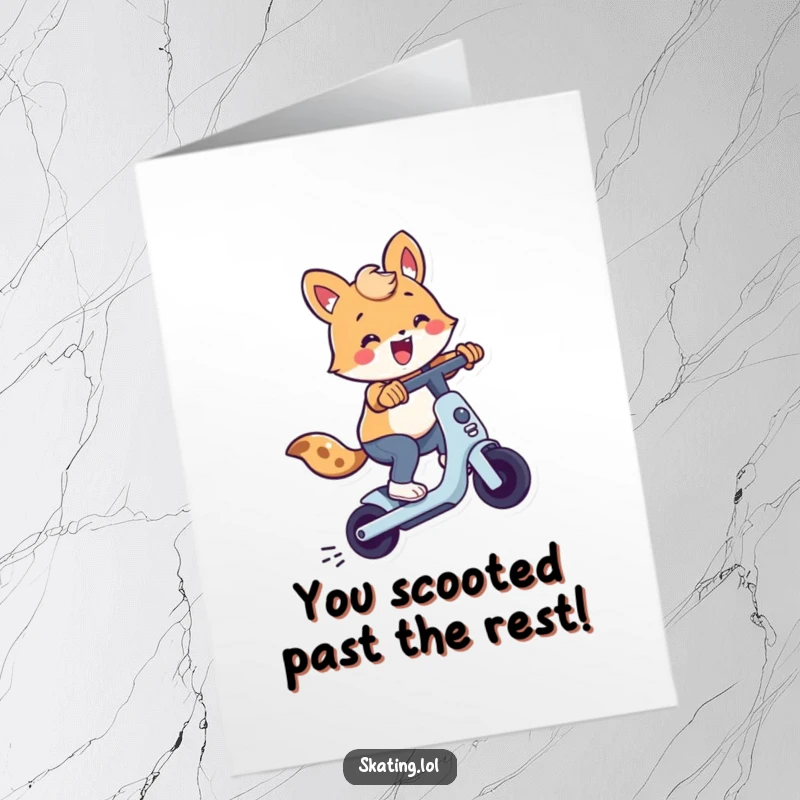 Funny Free Printable Congratulations Card: Cute animal performing an impressive trick on a scooter, celebrating achievement.