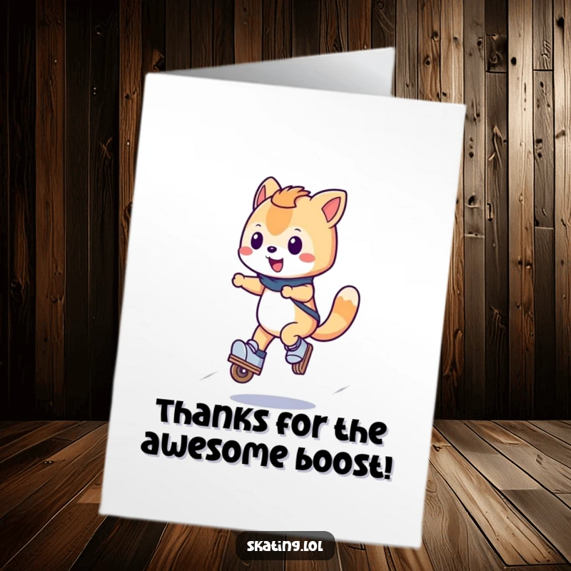 Funny Free Printable Thank You Card: A wheeled animal happily jumps on inline skates. Humorous and appreciative design.