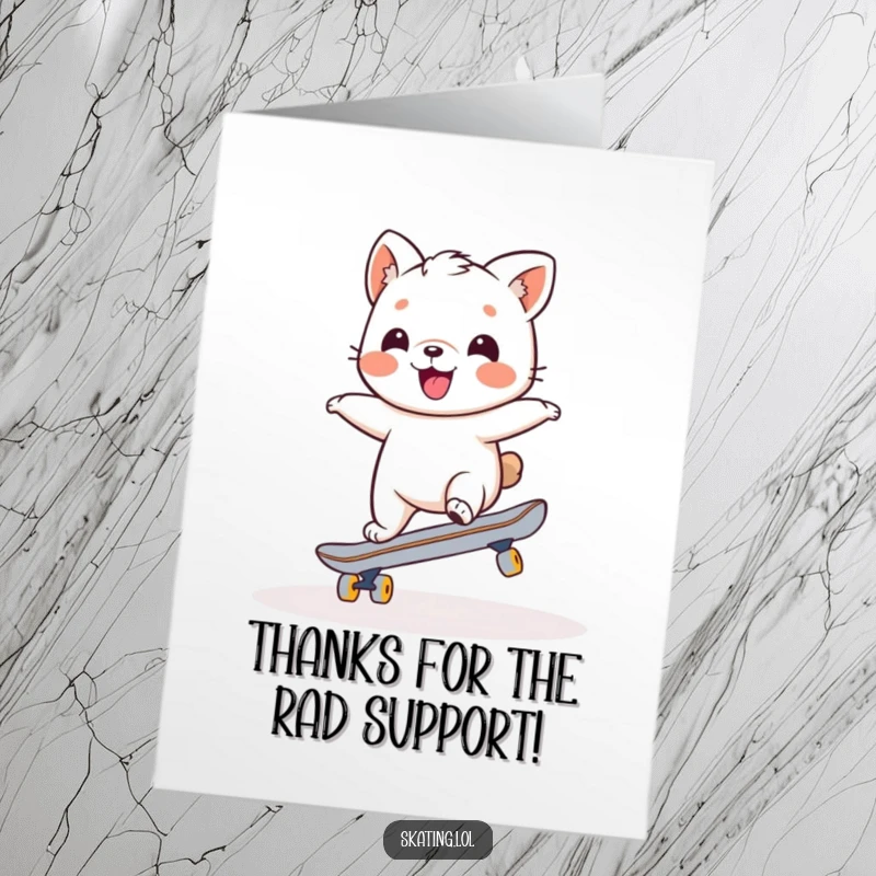 Funny Free Printable Thank You Card: Charming animal attempting a wobbly but joyful balance on a skateboard, expressing gratitude.