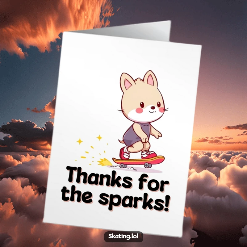 Funny Free Printable Thank You Card: Animal character skating, leaving a trail of happy sparks as thanks.