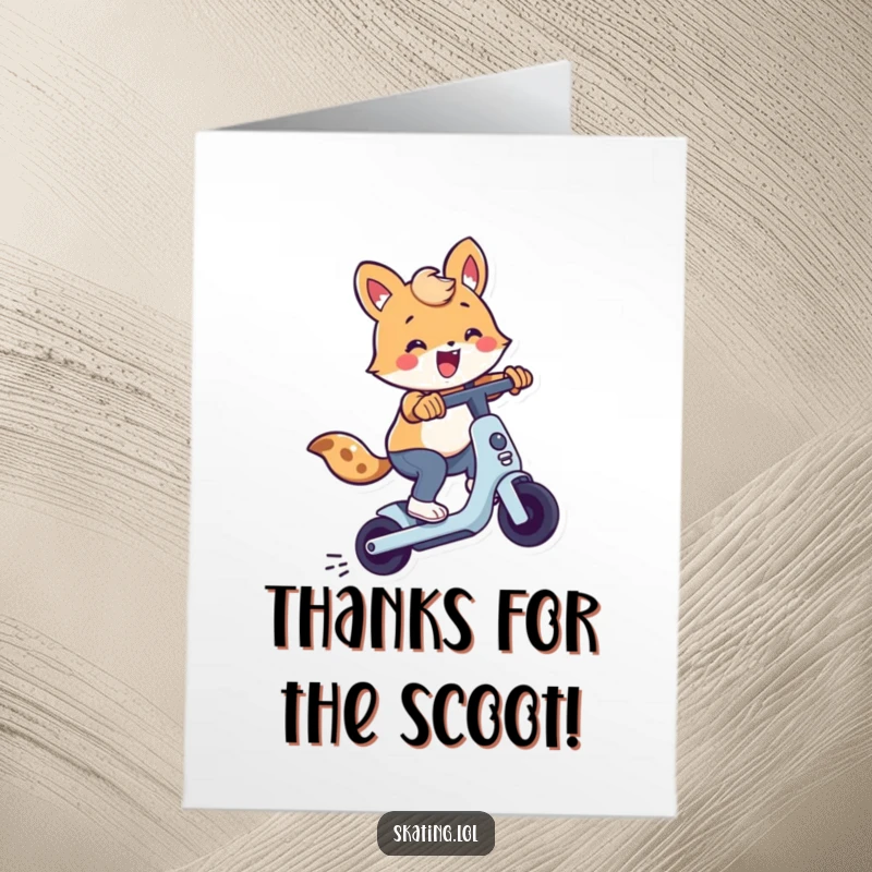 Funny Free Printable Thank You Card: Cute animal performing a fun scooter trick, sending thanks.