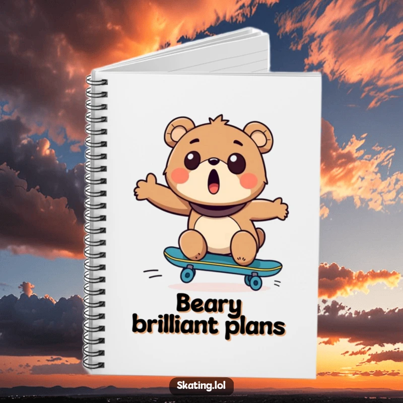 Funny Bear Skateboarder Notebook: A surprised, wide-eyed bear character skates, inspiring creative writing adventures.
