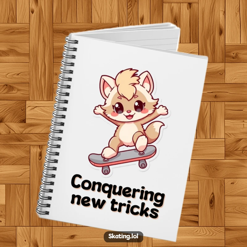 Funny Notebook: A furry character with a bold smirk executes a kickflip on a skateboard, ideal for capturing notes.