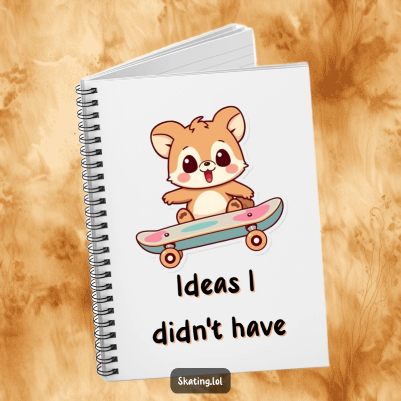 Funny notebook featuring a playful animal character looking surprised as their skateboard does a trick, inspiring humorous note-taking.